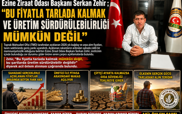 Ezine Ziraat Odası Başkan Zehir’den TMO’ya Sert Tepki: “Bu Fiyatla Tarlada Kalmak ve Üretim Sürdürülebilirliği Mümkün Değil!”